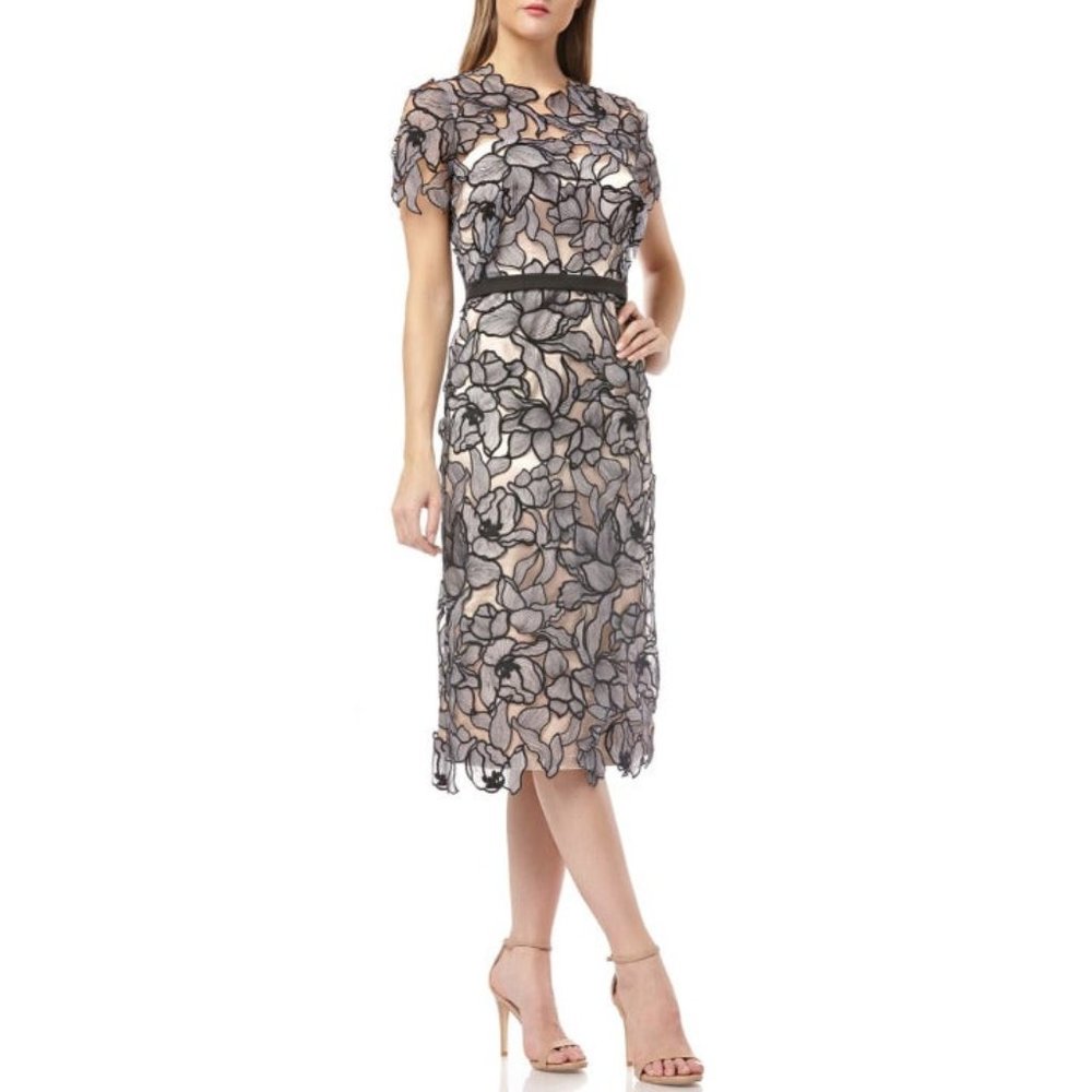 JS Collections Black Embroidered Lace Dress Size 2